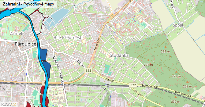 Zahradní - záplavové mapy stoleté vody