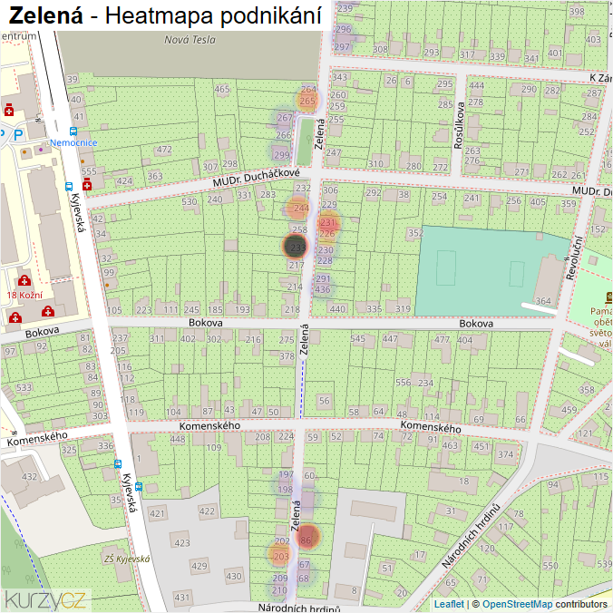 Mapa Zelená - Firmy v ulici.