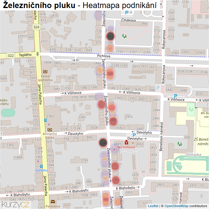 Mapa Železničního pluku - Firmy v ulici.
