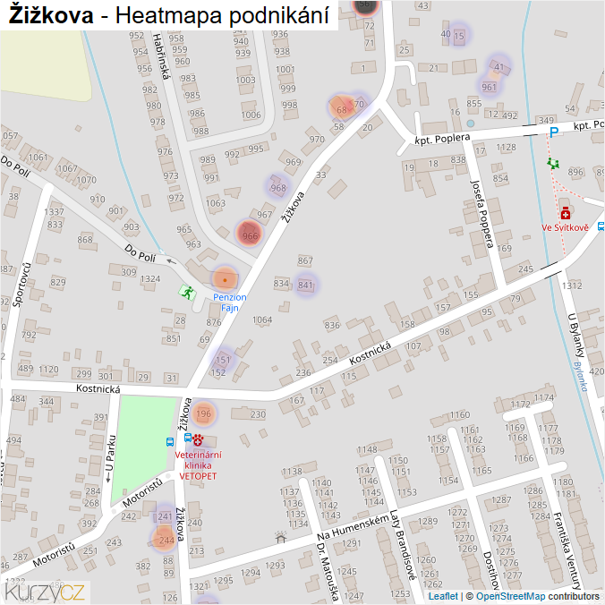 Mapa Žižkova - Firmy v ulici.