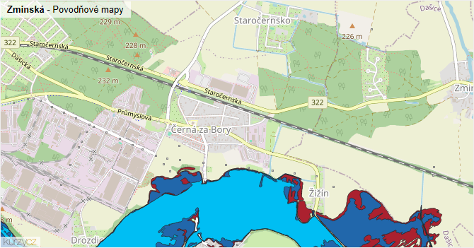 Zminská - záplavové mapy stoleté vody