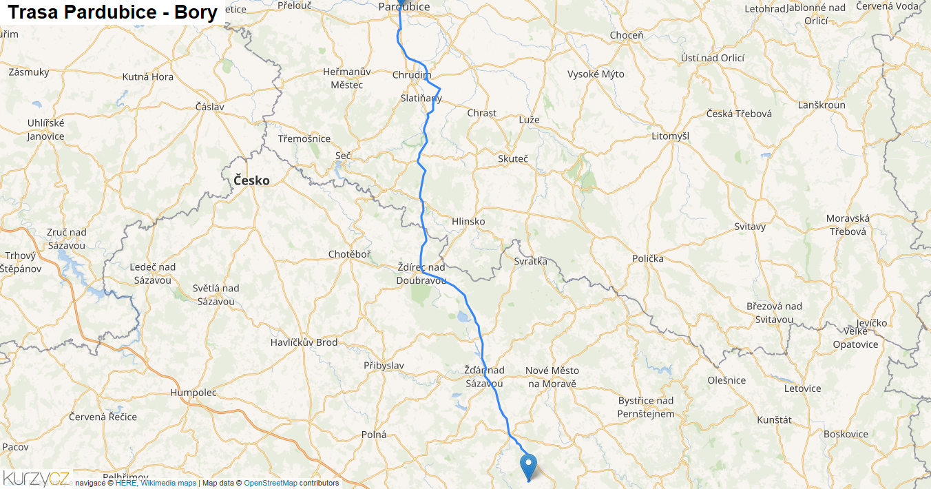 Pardubice-Bory, mapa trasy