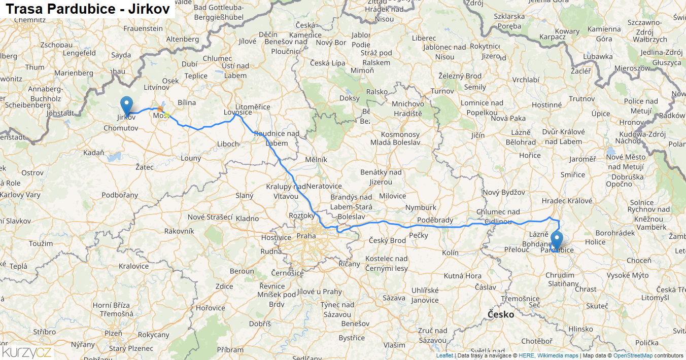 Pardubice-Jirkov, mapa trasy