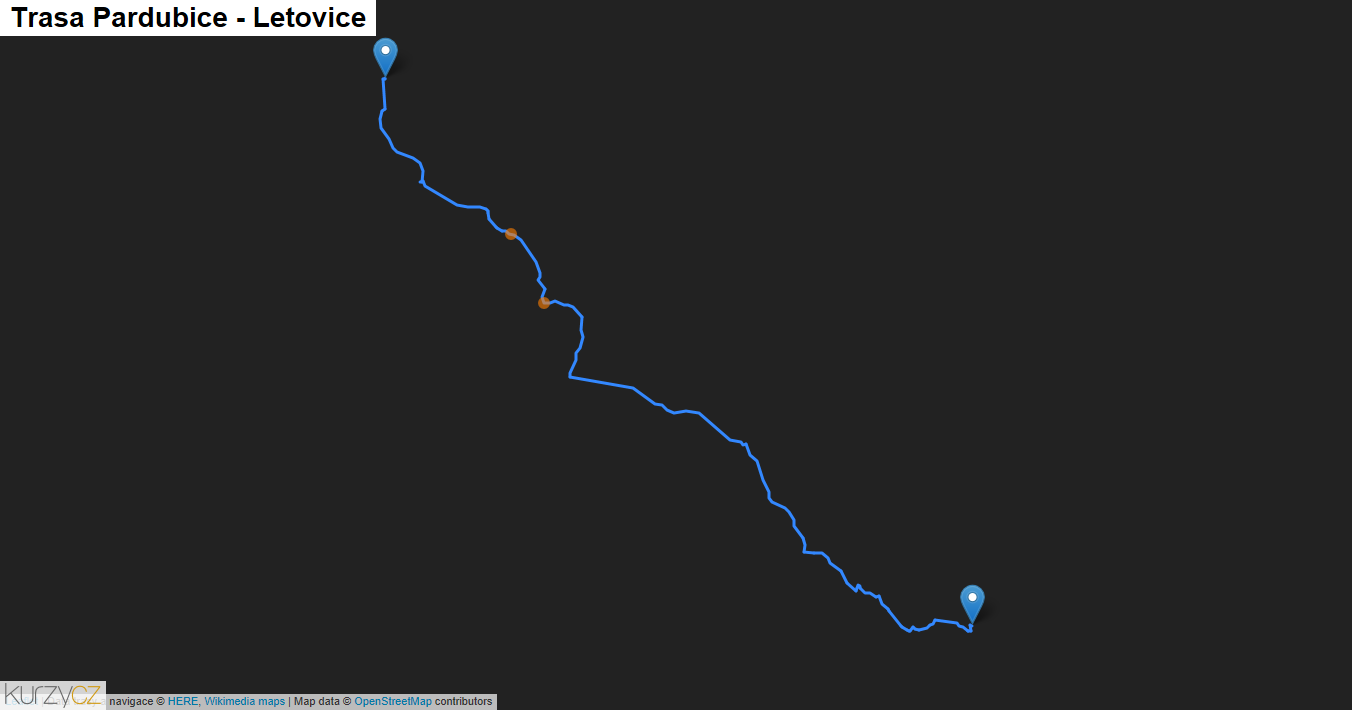 Pardubice-Letovice, mapa trasy