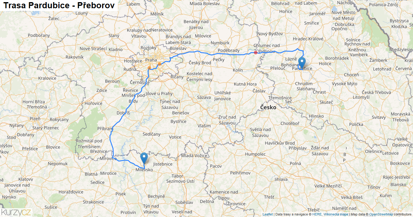 Pardubice-Přeborov, mapa trasy
