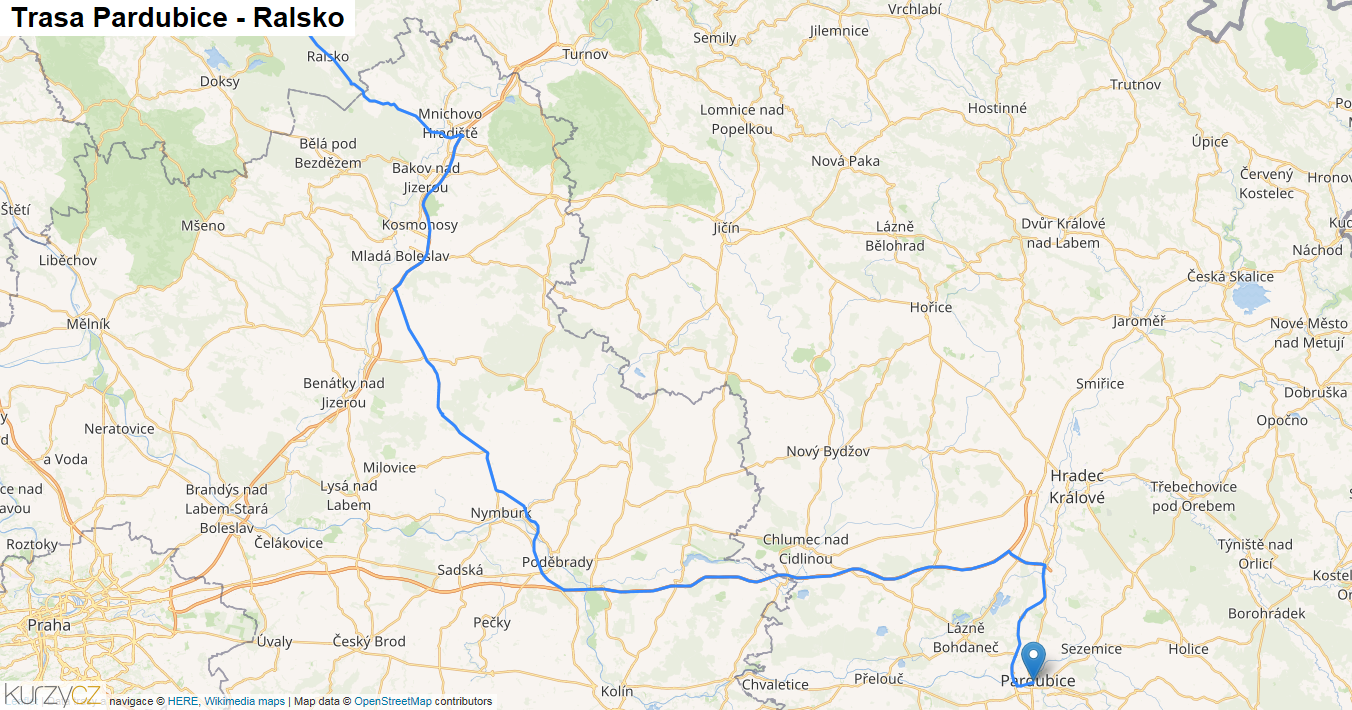 Pardubice-Ralsko, mapa trasy