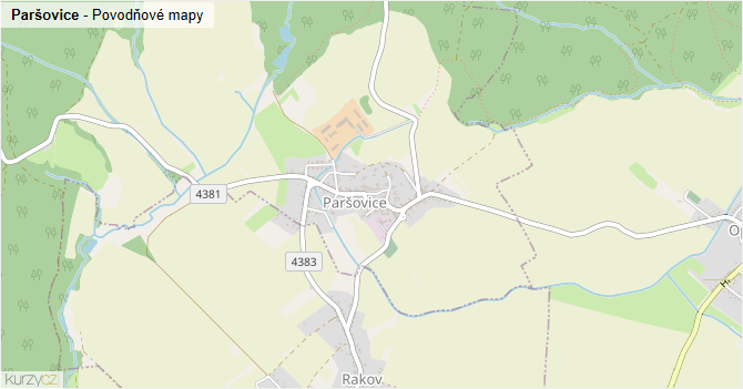 Paršovice - záplavové mapy stoleté vody