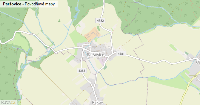 Paršovice - záplavové mapy stoleté vody