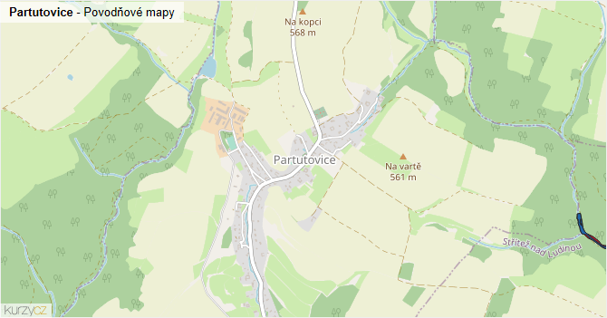 Partutovice - záplavové mapy stoleté vody
