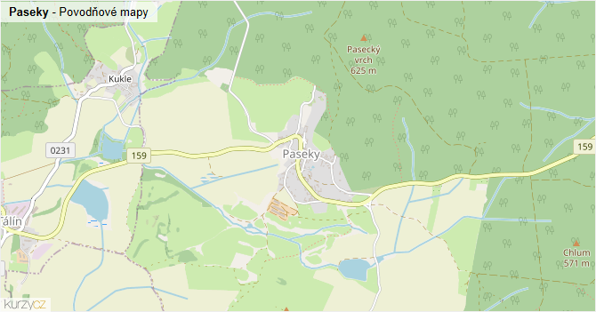 Paseky - záplavové mapy stoleté vody