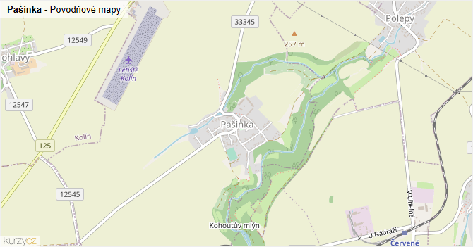 Pašinka - záplavové mapy stoleté vody