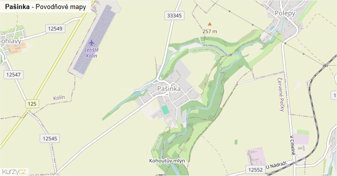 Pašinka - záplavové mapy stoleté vody
