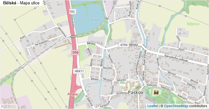 Bělská - mapa ulice