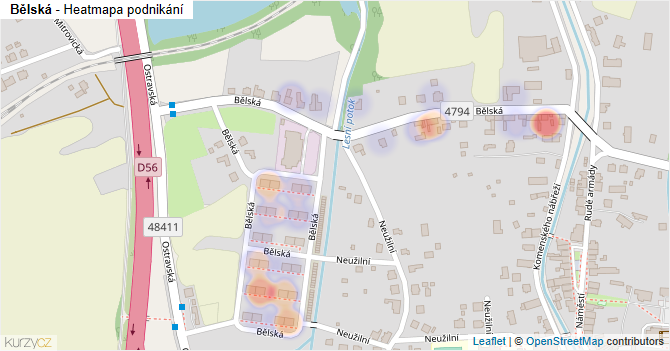 Bělská - mapa podnikání
