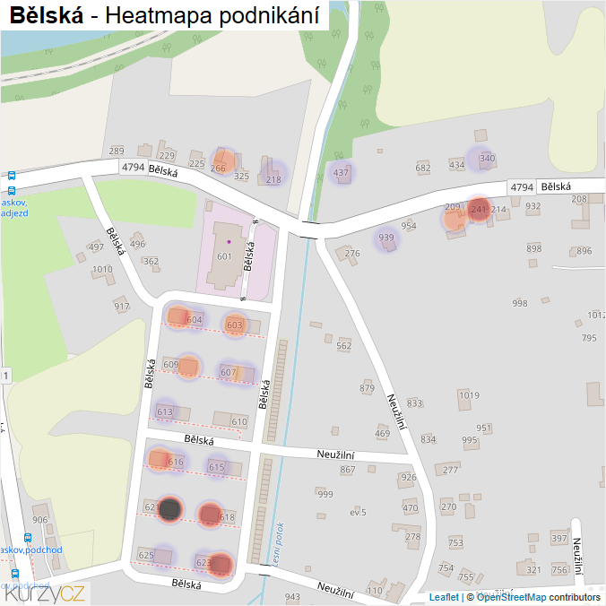 Mapa Bělská - Firmy v ulici.
