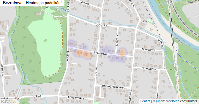 Bezručova - mapa podnikání