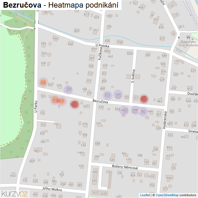 Mapa Bezručova - Firmy v ulici.