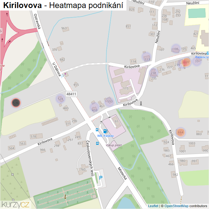 Mapa Kirilovova - Firmy v ulici.