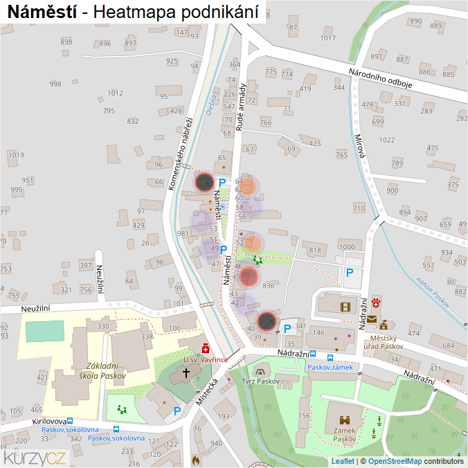 Mapa Náměstí - Firmy v ulici.