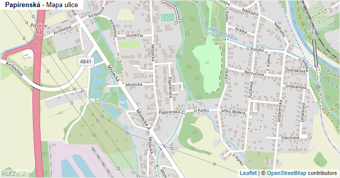 Papírenská - mapa ulice
