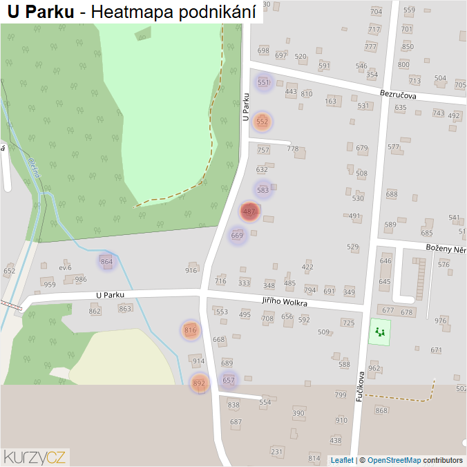 Mapa U Parku - Firmy v ulici.