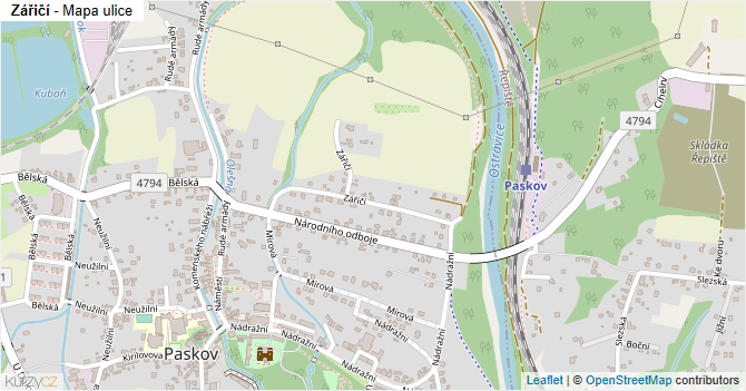Zářičí - mapa ulice