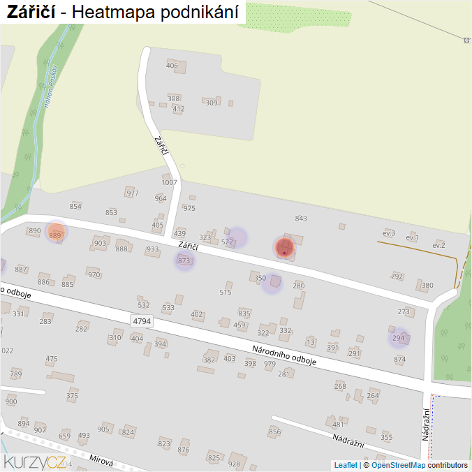 Mapa Zářičí - Firmy v ulici.