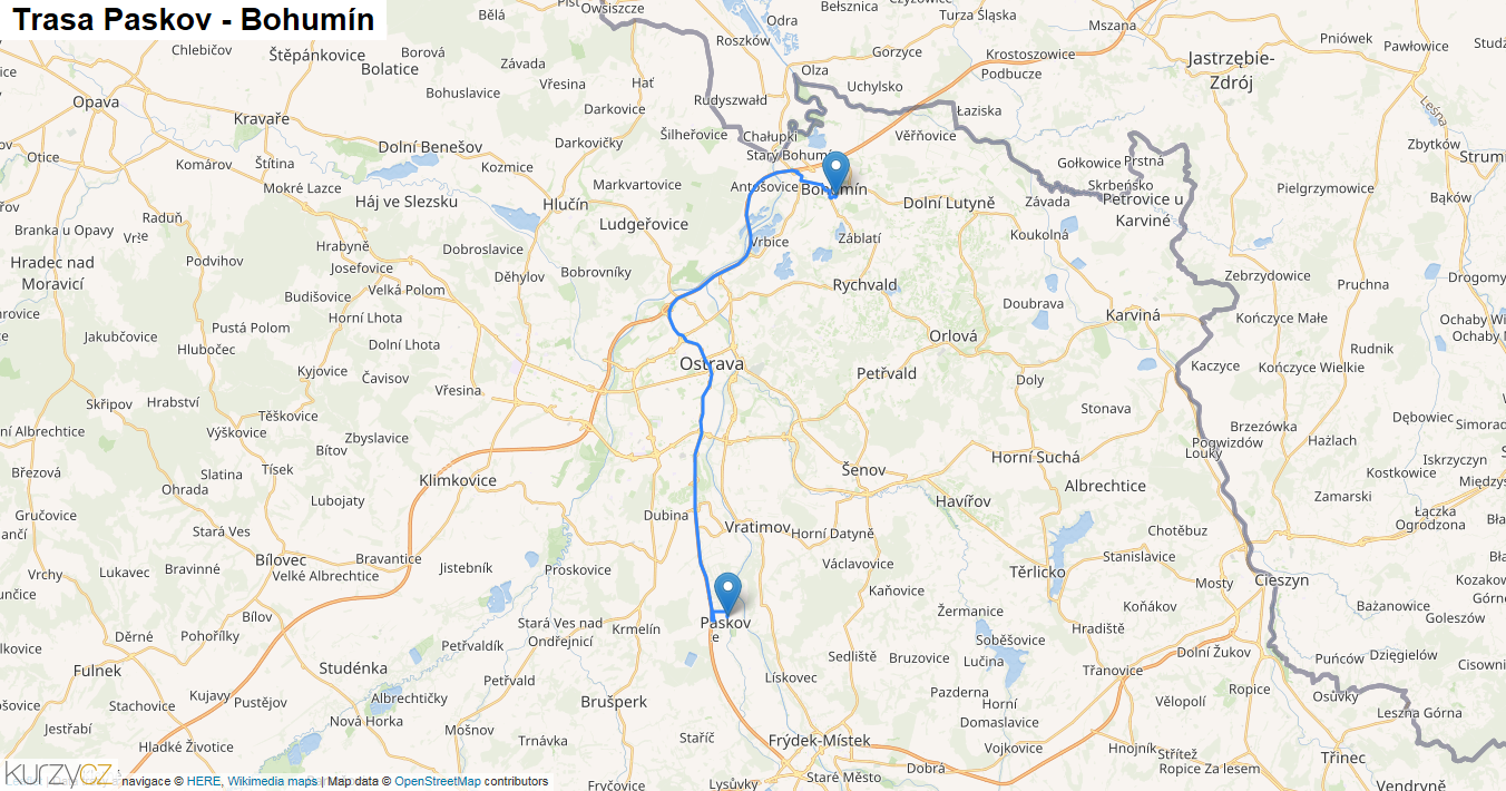Paskov-Bohumín, mapa trasy