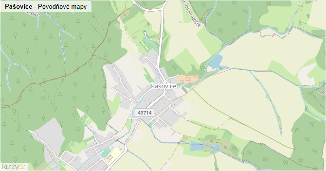 Pašovice - záplavové mapy stoleté vody