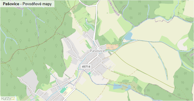 Pašovice - záplavové mapy stoleté vody