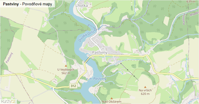 Pastviny - záplavové mapy stoleté vody