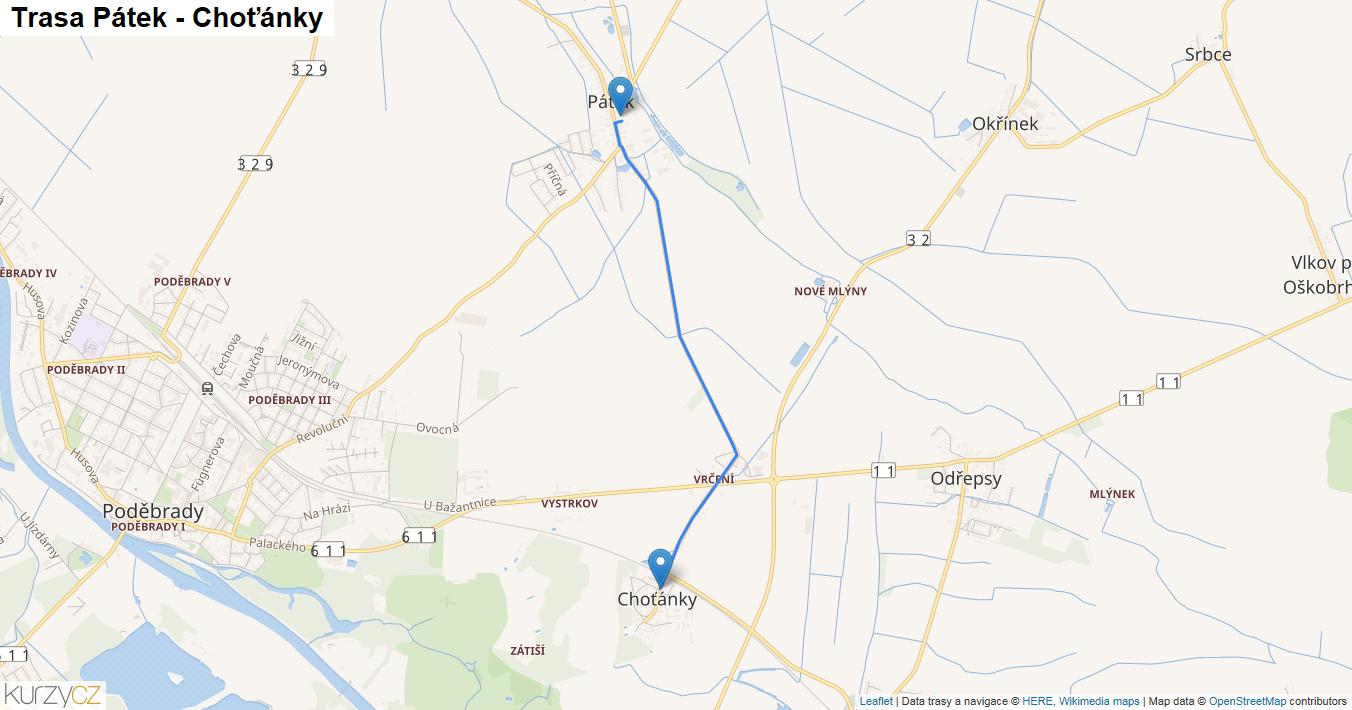 Pátek-Choťánky, mapa trasy