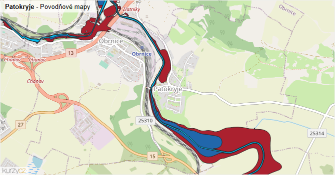 Patokryje - záplavové mapy stoleté vody