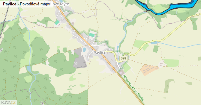 Pavlice - záplavové mapy stoleté vody