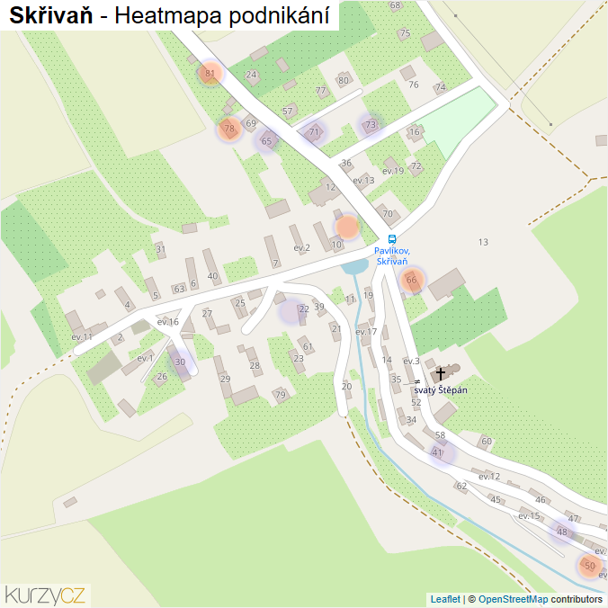 Mapa Skřivaň - Firmy v části obce.