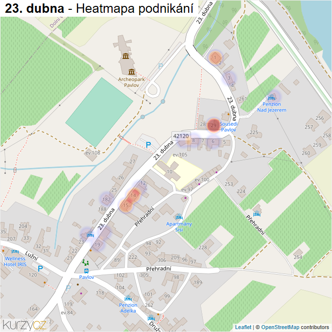 Mapa 23. dubna - Firmy v ulici.