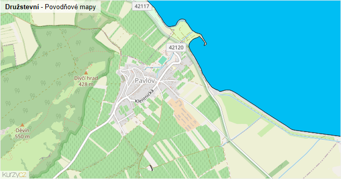 Družstevní - záplavové mapy stoleté vody