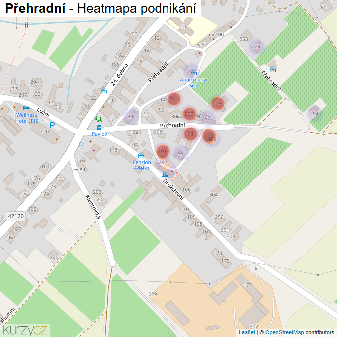 Mapa Přehradní - Firmy v ulici.