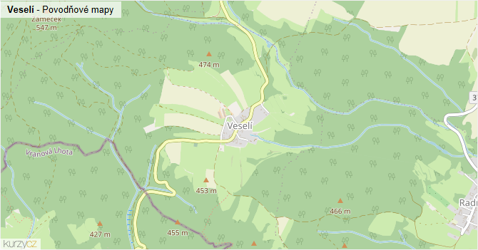 Veselí - záplavové mapy stoleté vody