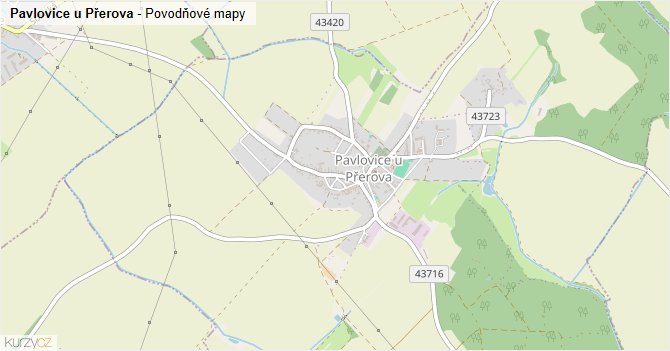 Pavlovice u Přerova - záplavové mapy stoleté vody