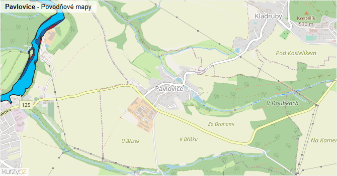 Pavlovice - záplavové mapy stoleté vody