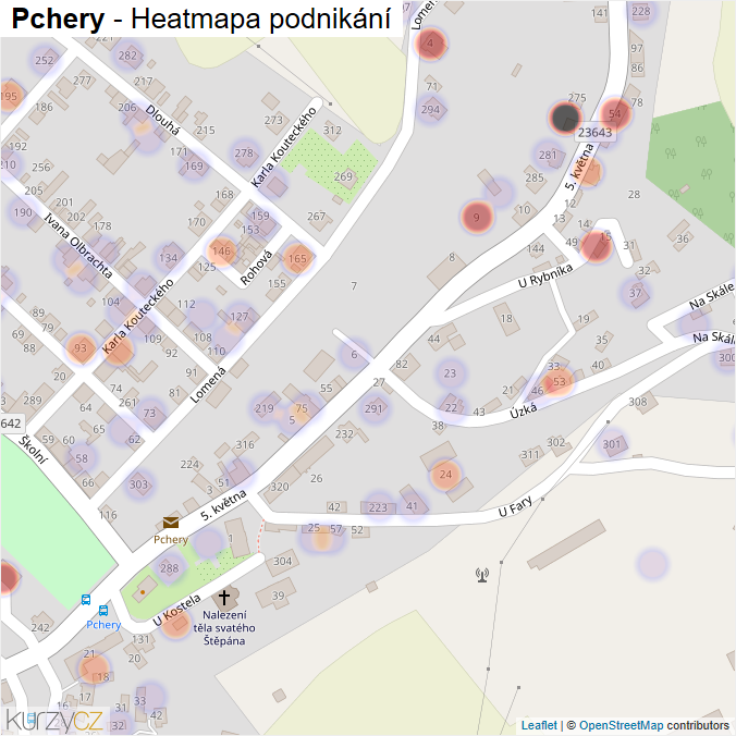 Mapa Pchery - Firmy v obci.