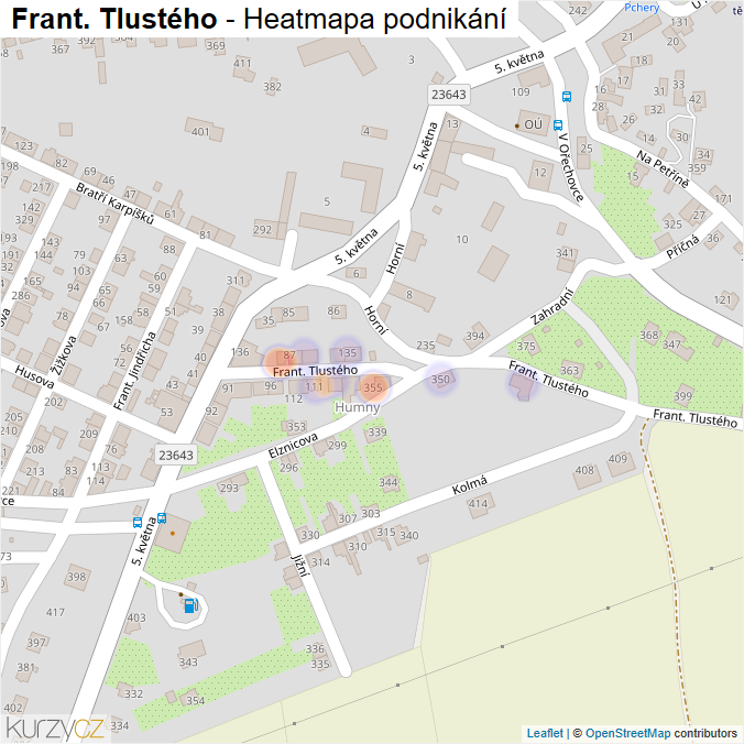 Mapa Frant. Tlustého - Firmy v ulici.