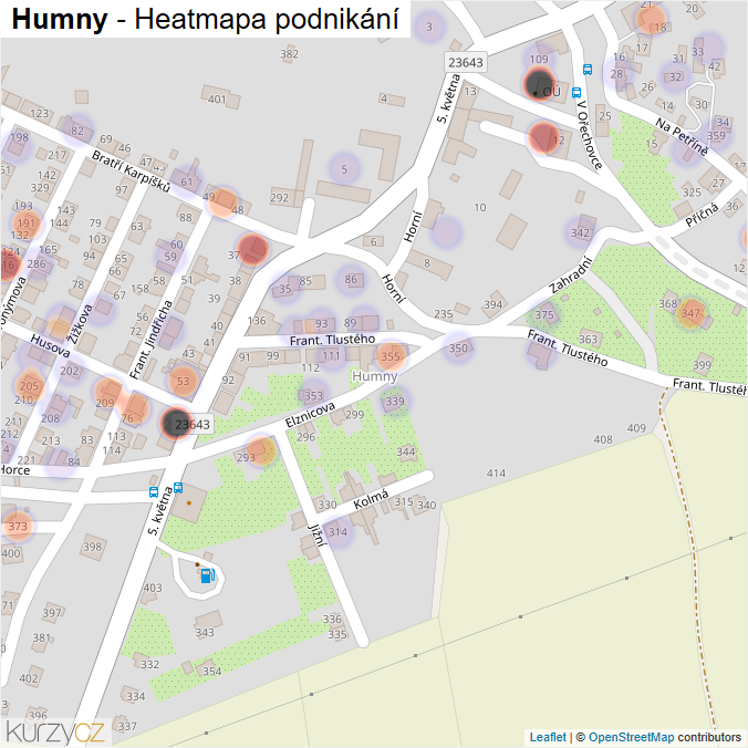 Mapa Humny - Firmy v části obce.