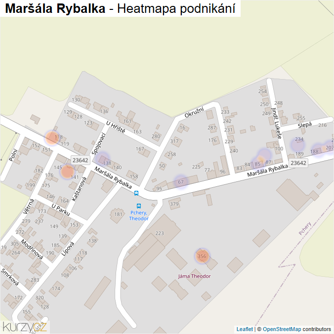 Mapa Maršála Rybalka - Firmy v ulici.