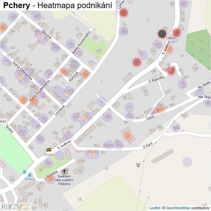Mapa Pchery - Firmy v části obce.