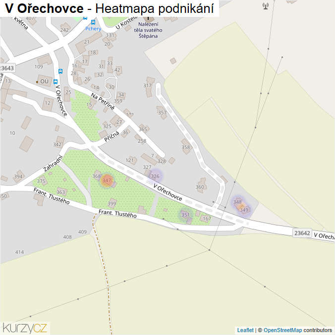 Mapa V Ořechovce - Firmy v ulici.