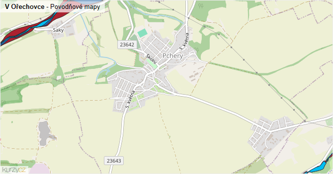 V Ořechovce - záplavové mapy stoleté vody