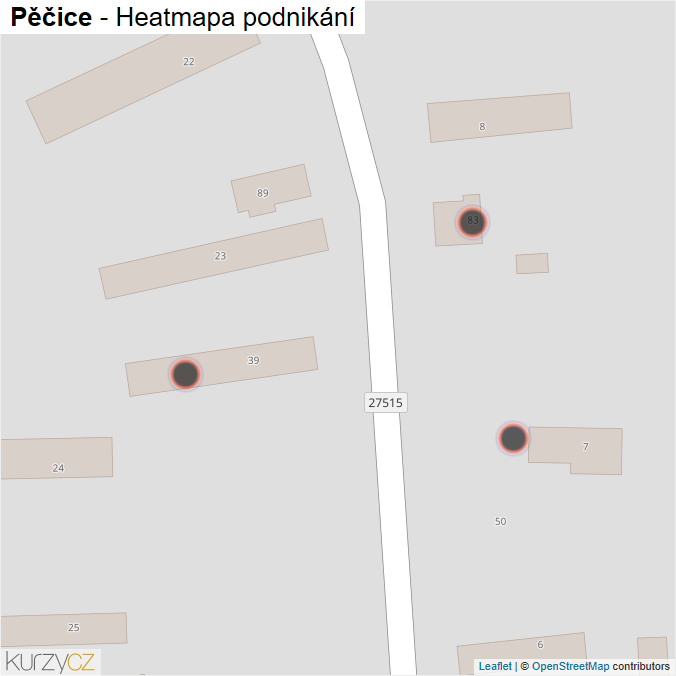 Mapa Pěčice - Firmy v obci.