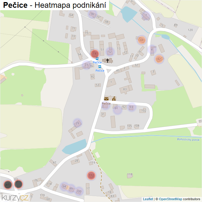 Mapa Pečice - Firmy v části obce.